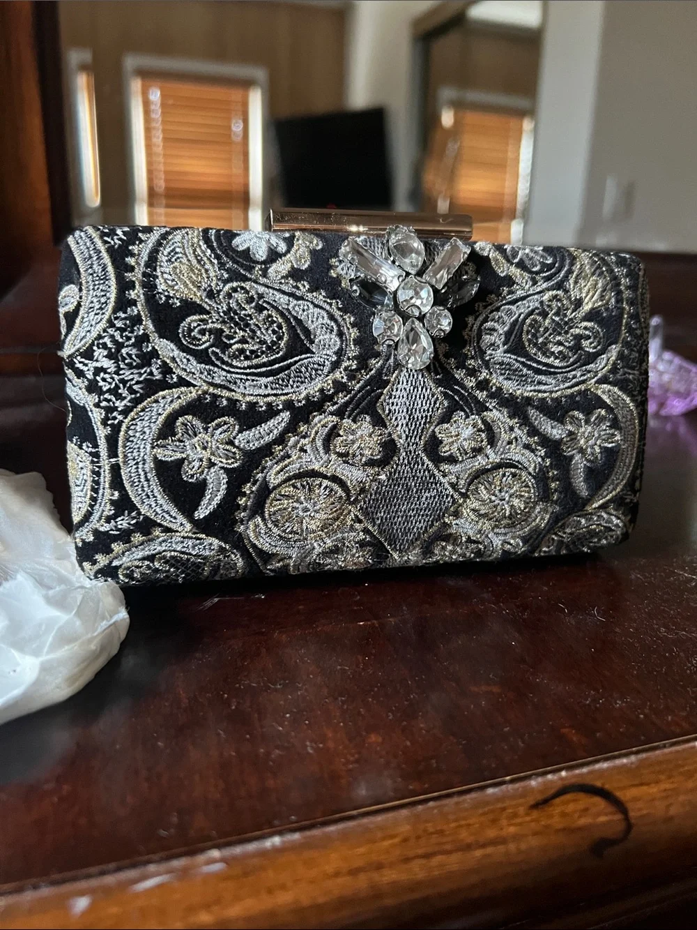 Embellished Black and Gold Evening Clutch